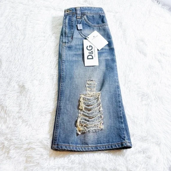 Dolce & Gabbana Ripped Denim Skirt Medium Blue Size 24 - Picture 3 of 13